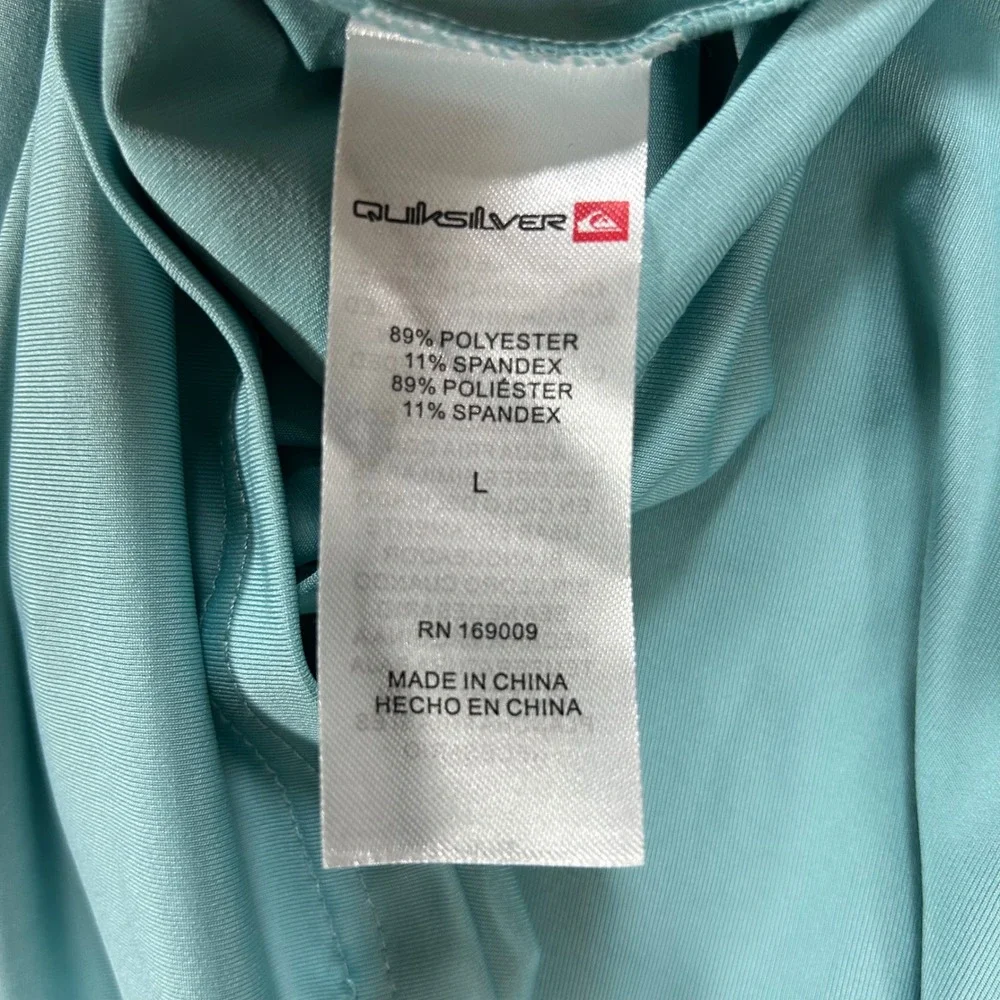 Quiksilver Rash Guard Swim Shirt Mens L Teal Blue Surf Beach Wear